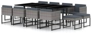 vidaXL 13 pcs conjunto jantar exterior com almofadões vime PE cinzento
