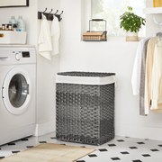 Cesto da roupa suja 45,5 x 32 x 61 cm em Polyrattan, 90 L, cinzento