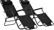 vidaXL Espreguiçadeiras dobráveis com apoios de pé 2 pcs aço preto