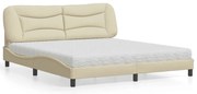 vidaXL Cama com colchão 180x200 cm tecido cor creme