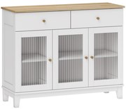 HOMCOM Aparador Branco 3 Portas de Vidro Aparador Sala de Estar Moderno com 2 Gavetas e Prateleiras Ajustáveis 100x35x80,3 cm | Aosom Portugal