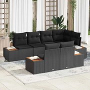 vidaXL Conjunto de Sofá de Jardim 7 Peças com Almofadas Pretas em Rattan Sintético e Acácia