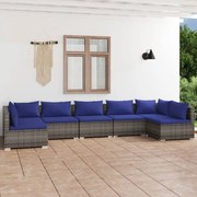 vidaXL 7 pcs conjunto lounge de jardim c/ almofadões vime PE cinza