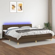 Cama box spring c/ colchão/LED 200x200cm tecido castanho-escuro