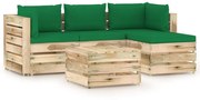 5 pcs conj. lounge jardim c/ almofadões madeira impreg. verde