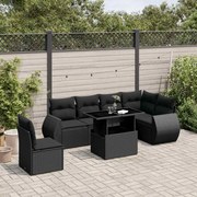 vidaXL 7 pcs conjunto de sofás p/ jardim c/ almofadões vime PE preto