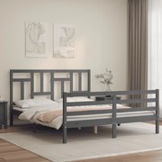 Estrutura de cama com cabeceira 160x200 cm madeira maciça cinza