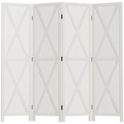 HOMCOM Biombo de 4 Paineis Separador de Ambientes Dobrável 182x170cm Divisória para Espaços de Madeira Decoração Elegante para Dormitório Sala de Estar Branco
