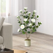 Árvore de camélia artificial 90 cm em vaso de flores Decoração de viveiro para casa e sala de estar Branca