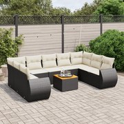 vidaXL 10 pcs conjunto sofás de jardim c/ almofadões vime PE preto