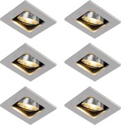 Conjunto de 6 focos embutidos modernos alumínio rotativo e inclinável GU10 50mm - Qure
