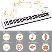Teclado eletrônico portátil de 61 teclas com suporte e banco, teclas semipesadas, função de áudio MIDI sem fio, suporte para música