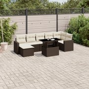 vidaXL 8 pcs conjunto sofás de jardim c/ almofadões vime PE castanho