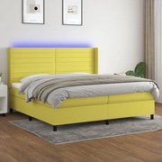 Cama box spring c/ colchão e LED 200x200 cm tecido verde