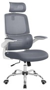 Cadeira de escritório SONGMICS, cadeira de mesa, ergonômica, braços dobráveis, encosto alto, cadeira de malha com apoio lombar e apoio de cabeça ajustável, função de balanço, cinza-pomba OBN040G01