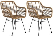 HOMCOM Conjunto de 2 Cadeiras em Estilo Boho Cadeiras de Cozinha Rattan Artificial 56x60x79 cm Natural Preto | Aosom Portugal