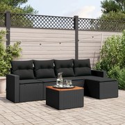 vidaXL 6 pcs conjunto sofás de jardim c/ almofadões vime PE preto
