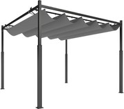 Outsunny Pérgola de Jardim 3x3 m com Teto Retrátil e Acessório Magnético Proteção UV30+ Colunas Metálicas e Ganchos Cinzento | Aosom Portugal