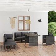 8 pcs conjunto lounge de jardim c/ almofadões vime PE cinzento