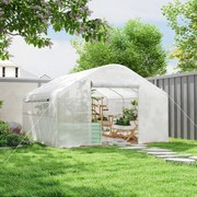 Estufa de jardim 4 x 3 x 2 m com portas enroláveis e janelas amplas, estufa tipo túnel, branca