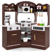 Cozinha de canto de madeira para brincar com luzes, sons e acessórios - rosa