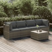 vidaXL 5 pcs conjunto lounge de jardim c/ almofadões vime PE cinzento