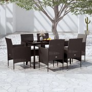 vidaXL 7 pcs conjunto de jantar para jardim com almofadões preto