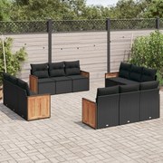 vidaXL 12 pcs conjunto de sofás de jardim c/ almofadões vime PE preto