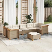 vidaXL 8 pcs conjunto de sofás p/ jardim com almofadões vime PE bege