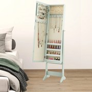 Armário para joias com espelho de corpo inteiro  35 x 30 x 144 cm e 3 ângulos ajustáveis Organizador de joias 2 em 1 Verde