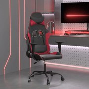 vidaXL Cadeira gaming massagens couro artificial preto/vermelho tinto