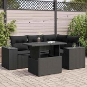 vidaXL 5 pcs conjunto sofás de jardim com almofadões vime PE preto