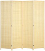 HOMCOM Biombo de 4 Painéis Dobrável Separador de Ambientes Tecido a Mão de Bambu e Fio de Algodão 180x180 cm Madeira