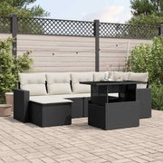 vidaXL 7 pcs conjunto de sofás p/ jardim c/ almofadões vime PE preto