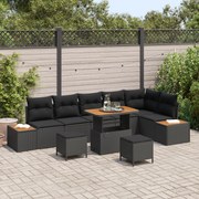 Conjunto de Sofá para Jardim vidaXL 9 peças com Almofadas Preto Rattan