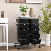 Carrinho móvel multiuso com 10 gavetas organizador sobre rodas 65,5 x 37 x 87 cm Preto