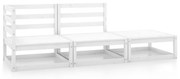 3 pcs conjunto lounge de jardim pinho maciço branco