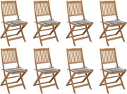vidaXL Cadeiras de exterior dobráveis c/ almofadões 8pcs acácia maciça