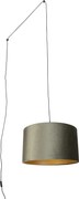 Candeeiro suspenso preto com ficha e abajur verde com interior dourado 35cm - Cavalux