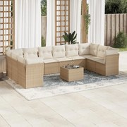 vidaXL 11 pcs conjunto sofás de jardim c/ almofadões vime PE bege