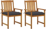 vidaXL Cadeiras de jardim com almofadões 2 pcs acácia maciça