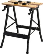 DURHAND Mesa de trabalho dobrável portátil com 4 grampos Buracos para serra Suporte para 70 kg 56x62x75 cm Natural Preto|Aosom Portugal