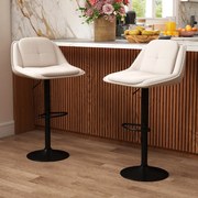 Conjunto de 2 bancos de bar modernos estofados em chenille com altura ajustável, encosto e assento acolchoados, apoio para os pés e giratórios, bege