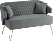 HOMCOM Sofá de 2 Lugares Estofado em Veludo Sofá Sala de Estar com 2 Almofadas e Pés de Aço Dourado Sofá Pequeno 124x69x76 cm Cinza | Aosom Portugal