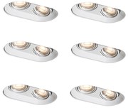 Conjunto de 6 focos embutidos arredondados brancos GU10 50mm 2-luzes - Hubs