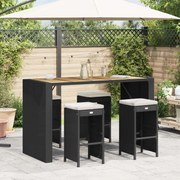 vidaXL Bancos de bar com almofadões para jardim 4 pcs vime PE preto