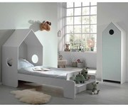 Conjunto cama infantil CASAMI (90x200) + Estrado + Guarda Roupa 1 Porta Branco e Menta