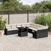 vidaXL 11 pcs conjunto sofás de jardim c/ almofadões vime PE preto