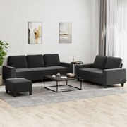 3 pcs conjunto de sofás tecido preto