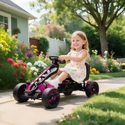Kart a pedais para crianças, karting infantil para idades entre os 3 e os 6 anos com roda livre, travão e rodas antiderrapantes em EVA, cor-de-rosa